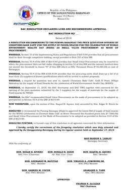 BAC Resolution for Small Value Procurement | PDF | Procurement | Government