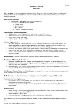 TOA-03 
THEORY OF ACCOUNTS 
INVENTORIES 
 
 
PAS 2 paragraph 6: Inventories are assets which are held for sale in the ordinar