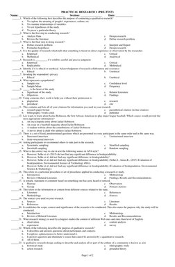 Research Pre Test Example Practical Research 1 Pre-Test Overview | PDF | Qualitative Research ...