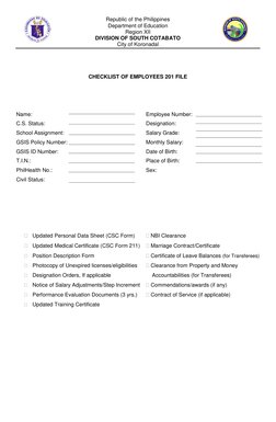 Employee 201 File Checklist Template | PDF