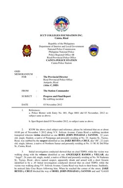 ICCT COLLEGES FOUNDATION INC. 
Cainta, Rizal 
 
Republic of the Philippines 
Department of Interior and Local Government 
N