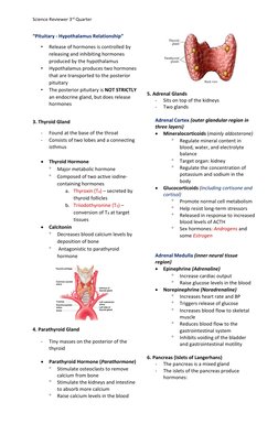 Science Reviewer 3rd Quarter
“Pituitary - Hypothalamus Relationship”
•
Release of hormones is controlled by
releasing a
