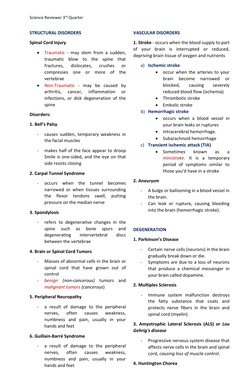 Science Reviewer 3rd Quarter
STRUCTURAL DISORDERS
Spinal Cord Injury
Traumatic - may stem from a sudden,
traumatic bl