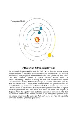 Pythagorean Astronomical System 
An astronomical system positing that the Earth, Moon, Sun and