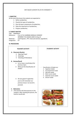 Detailed Lesson Plan in Cookery | PDF | Sandwich | Fast Food