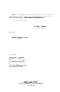 Republic of the Philippines 
REGIONAL TRIAL COURT 
NATIONAL CAPITAL JUDICIAL REGION 
City of Marikina 
 
-----