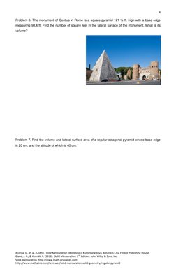 4 
 
Acorda, G., et al., (2005).  Solid Mensuration (Workbook). Kumintang Ilaya, Batangas City: Feliber Publishing House 
Bla