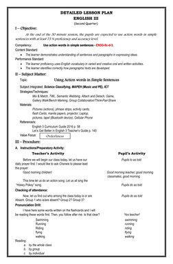 Grade 3 Action Words Lesson Plan | PDF | Phrase | Sentence (Linguistics)