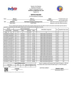 Teaching Service Record Example Sample Service Record | PDF | Social Institutions | Social Science
