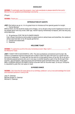 DOXOLOGY 
 
 
HERMIS: To spiritually open the program, may I ask everybody to please stand for the Lord’s 
Moment for our