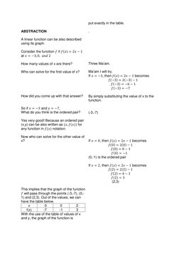 ABSTRACTION 
 
A linear function can be also described 
using its graph. 
 
Consider the function 𝑓 if 𝑓(𝑥) = 2𝑥−1 
at 𝑥