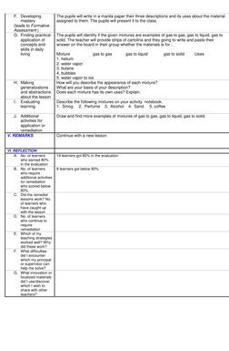 F. Developing 
mastery 
(leads to Formative 
Assessment ) 
The pupils will write in a manila paper their three descriptions a