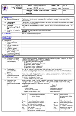 GRADE 6 
DAILY LESSON  
PLAN (DLP) 
School Lintugop Elementary 
School 
Grade Level 
VI - A 
Teacher Daisy B