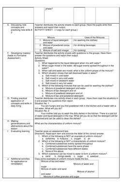 phase? 
E. Discussing new 
concepts and 
practicing new skills # 
2 
Teacher distributes the activity sheets to each group. H