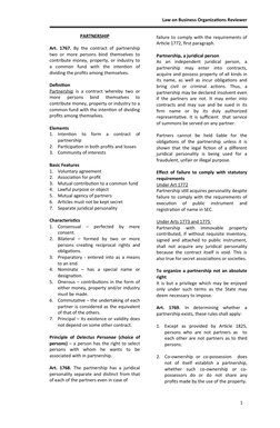 Law on Business Organizations Reviewer
1
PARTNERSHIP
Art. 1767.  By the contract of partnership
two or more persons bind them