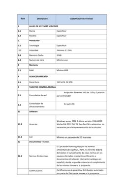 Ítem
Descripción
Especificaciones Técnicas
1
AULAS DE SISTEMAS SERVIDOR 
1.1
Marca
Especificar
1.2
Modelo
Especificar
2.
Proc