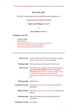 Mock Trial Script: People vs. Trinidad | PDF | Defense (Legal) | Prosecutor