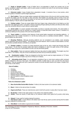 8
1.
Single or Straight Ladder. A type of ladder that is non-adjustable in length and consists only of one
section; sometimes