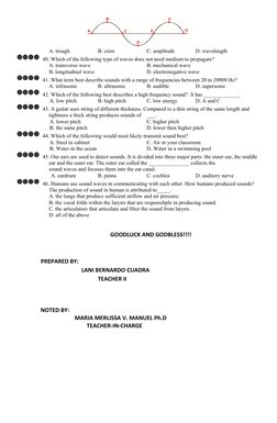 A. trough  
B. crest 
C. amplitude 
D. wavelength
  40. Which of the following type of waves does not need medium to propagat