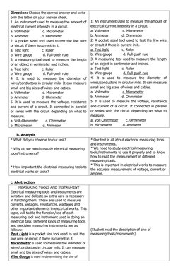 Direction: Choose the correct answer and write 
only the letter on your answer sheet. 
1. An instrument used to measure the a