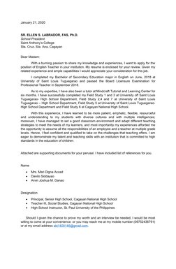 January 21, 2020
SR. ELLEN S. LABRADOR, FAS, Ph.D.
School President
Saint Anthony’s College
Sta. Cruz, Sta. Ana, Cagayan
Dear