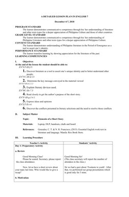 Grade 7 Literary Devices Lesson Plan | PDF | Plot (Narrative) | Lesson Plan