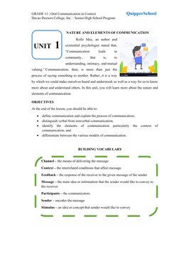 GRADE 11 | Oral Communication in Context
QuipperSchool
Davao Doctors College, Inc. - Senior High School Program
 NATURE AND E