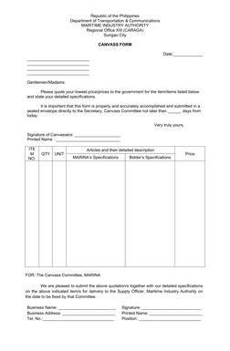 Canvass Form for Government Procurement | PDF | Business