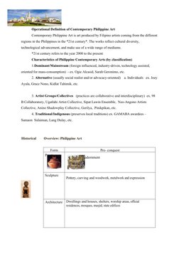 Operational Definition of Contemporary Philippine Art
Contemporary Philippine Art is art produced by Filipino artists coming