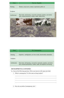 DEVELOPMENTAL ACTIVITIES:
A. Answer the following questions. Write your answer on the space provided.
1. What is contemporary