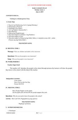Kindergarten Week 1 Lesson Plan | PDF | Classroom | Behavior Modification