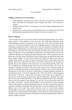 Name: Katrina P. Perez
Grade and Section: STEM HEA-1
P.E. and Health 3
Philippine Teams that won World of Dance

Team Philip