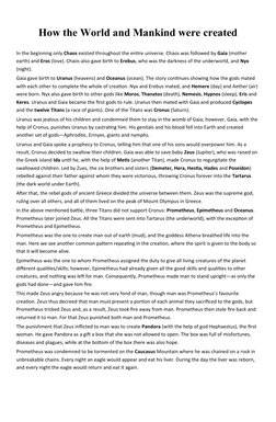 How the World and Mankind were created
In the beginning only Chaos existed throughout the entire universe. Chaos was followed