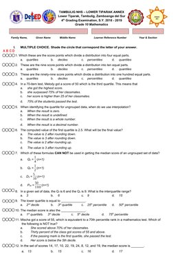 Grade 10 Maths Exam: Quartiles & Medians | PDF | Percentile | Quantile
