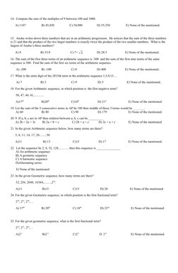 14.  Compute the sum of the multiples of 9 between 100 and 1000. 
      A) 1107 
      B) 45,450 
               C) 54,900