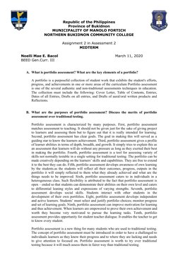 Republic of the Philippines
Province of Bukidnon
MUNICIPALITY OF MANOLO FORTICH
NORTHERN BUKIDNON COMMUNITY COLLEGE
Assignmen
