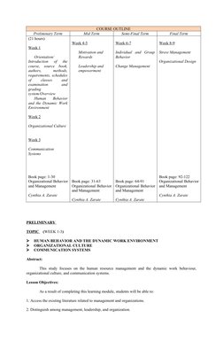 COURSE OUTLINE
Preliminary Term
Mid Term
Semi-Final Term
Final Term
(21 hours)
Week 1
Orientation/
Introduction of the
cour