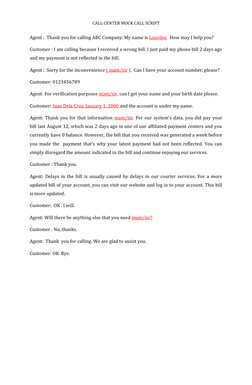 Financial Mock Call Example Billing Mock Call Script Example | PDF | Career & Growth | Finance ...