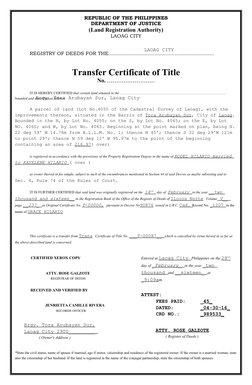 Tct Example Transfer Certificate of Title Sample | PDF | Real Property Law | Property