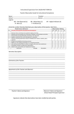 Instructional Supervision form 3A/CB-PAST FORM 3A
