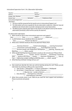 Instructional Supervision Form I- Pre- Observation Information 
Teacher: _____________________________ School: ______________