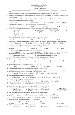 Marciano Dahan High School
Math Grade 9
1st Grading Examination 
Name:
