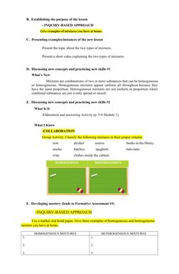 Homogeneous Mixture Lesson Plan Lesson Plan: Mixtures for Grade 6 | PDF | Homogeneity And Heterogeneity ...