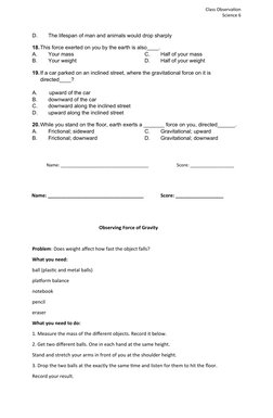 Gravity and Friction Lesson Plan for Grade 6 | PDF | Gravity | Force