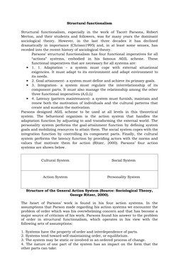 Structural functionalism
Structural  functionalism,  especially  in  the  work  of  Tacott  Parsons,  Robert
Merton, and thei