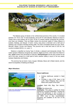 PHILIPPINE TOURISM, GEOGRAPHY, AND CULTURE 
BACHELOR OF SCIENCE IN HOSPITALITY MANAGEMENT