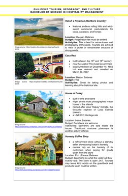 PHILIPPINE TOURISM, GEOGRAPHY, AND CULTURE 
BACHELOR OF SCIENCE IN HOSPITALITY MANAGEMENT