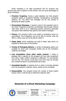 Tourism Promotion Strategies Module | PDF | Direct Marketing | Sales
