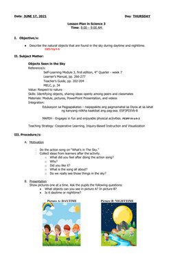 Grade 3 Lesson Plan: Sky Objects | PDF | Lesson Plan | Sky
