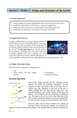 Quarter 1 –Module 1
Learning Competencies
1.1 Origin of the Universe
Scientific evidence points to an origin sometime betw